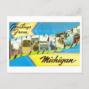 Grußkarten im Vintage-Stil aus Muskegon, Michigan, Postkarte
