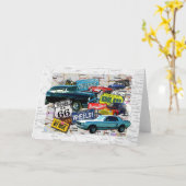 Grußkarten - Route 66_Classic Cars Karte (Gelbe Blume)