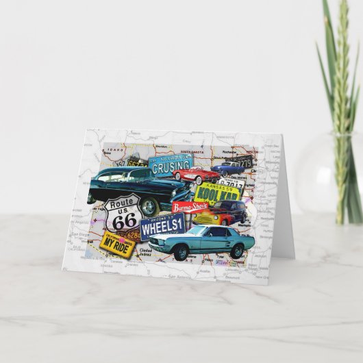 Grußkarten - Route 66_Classic Cars Karte (Vorderseite)