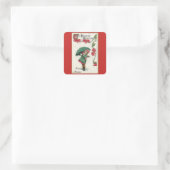 Grußmädchen der Vintagen Jahreszeit Quadratischer Aufkleber (Tasche)