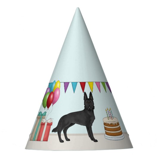 GSD Dog Schwarzer Schäfer Geburtstag farbig Partyhütchen (Vorderseite)