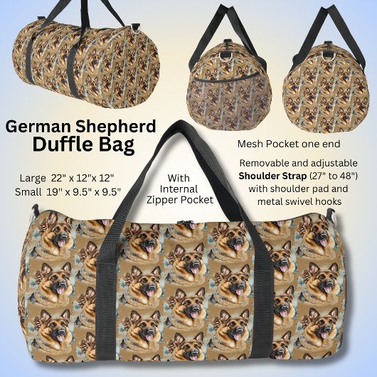 GSD German Shepherd Hunde on Brown Duffle Bag