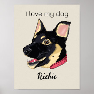 GSD Welpen Illustration Monogram Geschenk für Hund Poster