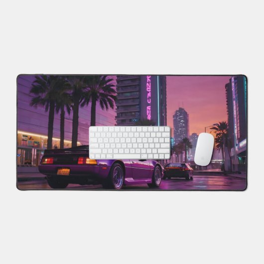 GTA 6 Vibe Desk Mat Retro Car in Neon Desk Mat Schreibtischunterlage (Tastatur & Maus)
