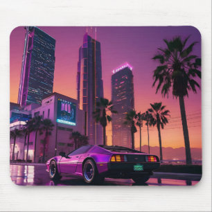 GTA 6 Vibe Mouse Pad - Retro Car in Neon City Suns Mousepad