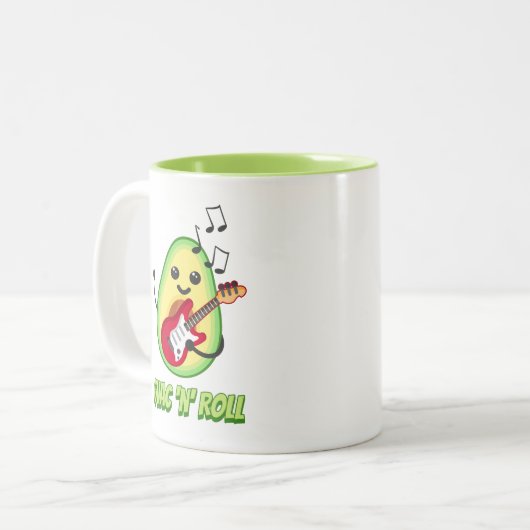 Guac 'n' Roll! Niedlicher Avocado-Cartoon Zweifarbige Tasse (Vorderseite Links)