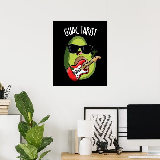 Guac-tarist Funny Avocado Pun Dark BG Poster (Heimbüro)