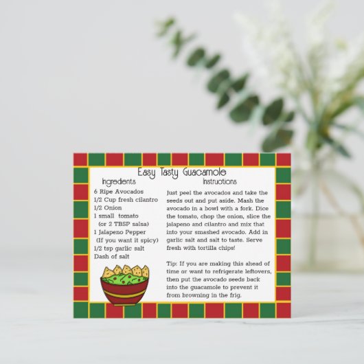 Guacamole-Rezept-Karte Postkarte (Stehend Vorderseite)