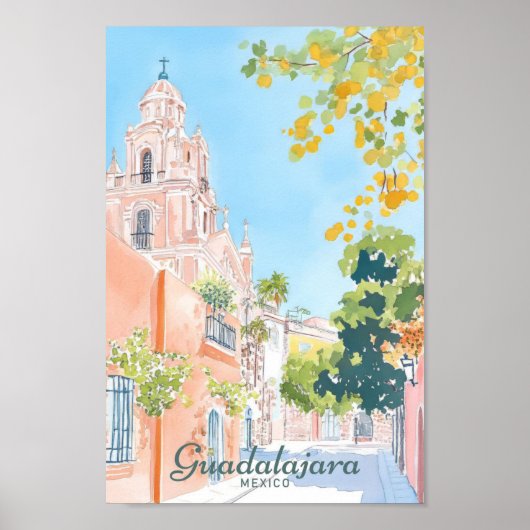 Guadalajara Mexico Gouache Illustration Travel Poster (Vorne)