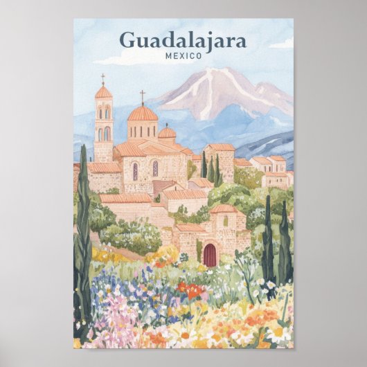 Guadalajara Mexico Gouache Illustration Travel Poster (Vorne)