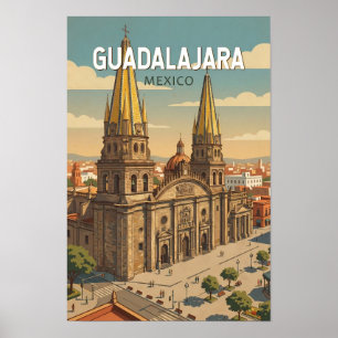 Guadalajara Mexiko Illustration Reise Kunst Vintag Poster