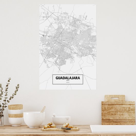 Guadalajara, Mexiko (schwarz auf weiß) Poster (Küche)