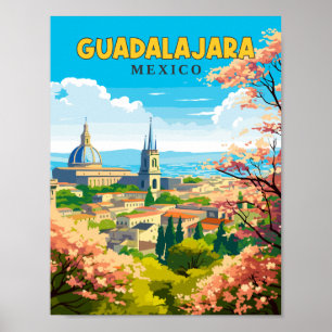 Guadalajara Mexiko Vintage Illustration Poster