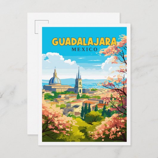 Guadalajara Mexiko Vintage Illustration Postkarte (Vorne/Hinten)