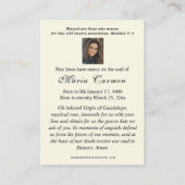 Guadalupe Jungfrau Mary Beerdigung Gedenkgebet Platzkarte (Rückseite)