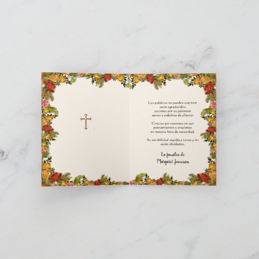 Guadalupe Jungfrau Mary Funeral Beileid Spanisch Dankeskarte (Innenseite)