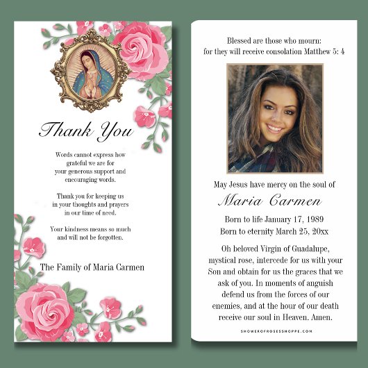 Guadalupe Jungfrau Mary Funeral Beileid Spanisch Dankeskarte