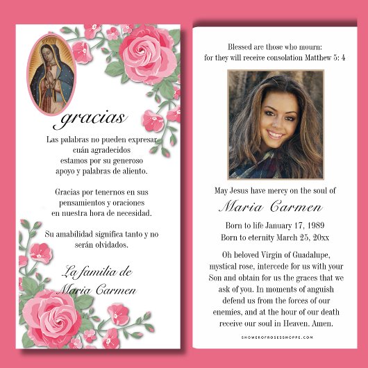 Guadalupe Jungfrau Mary Funeral Beileid Spanisch Dankeskarte