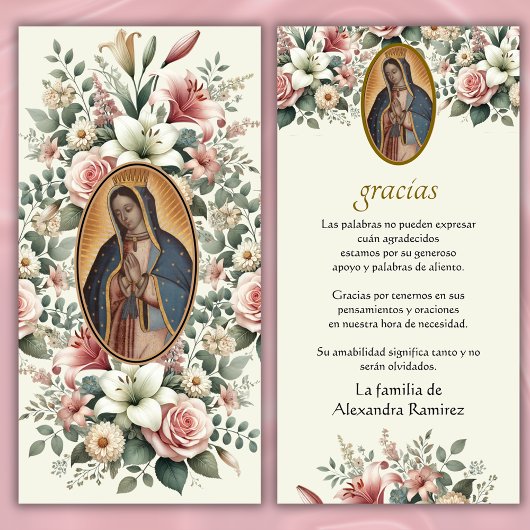 Guadalupe Jungfrau Mary Funeral Beileid Spanisch Dankeskarte