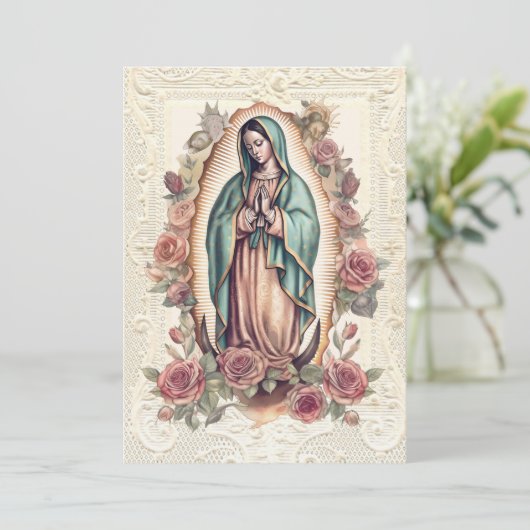 Guadalupe Jungfrau Mary Funeral Beileid Spanisch Dankeskarte (Stehend Vorderseite)