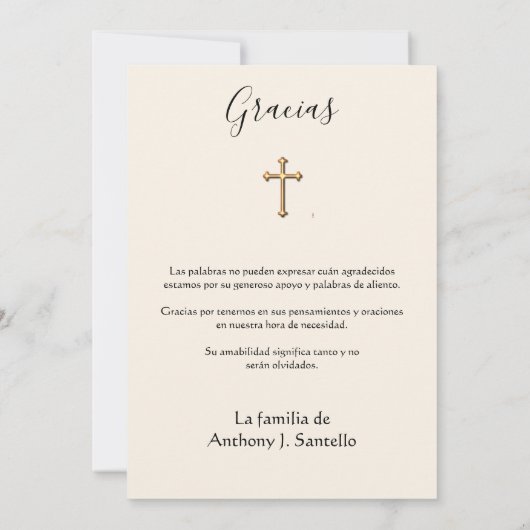 Guadalupe Jungfrau Mary Funeral Beileid Spanisch Dankeskarte (Rückseite)