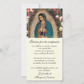 Guadalupe Jungfrau Mary Funeral Beileid Spanisch Dankeskarte (Vorderseite)