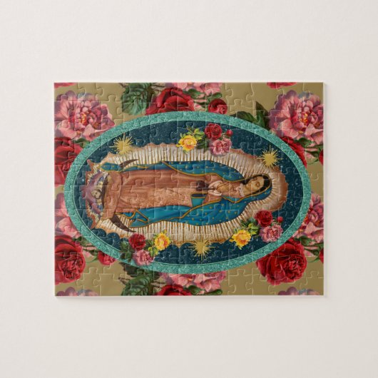 Guadalupe Jungfrau Mary Rote Rosen Religiös Puzzle (Horizontal)