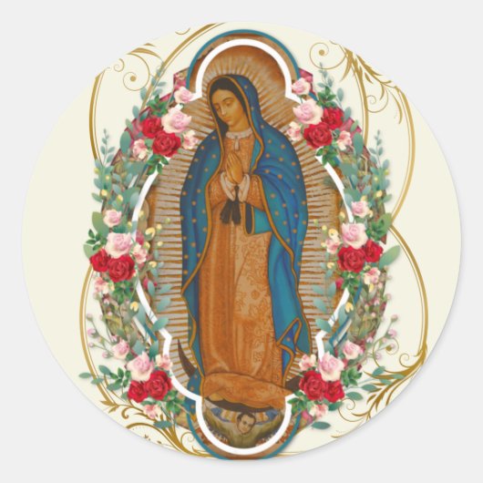 Guadalupe Jungfrau Mary Spanisches Gebet Heilige K Runder Aufkleber (Vorderseite)