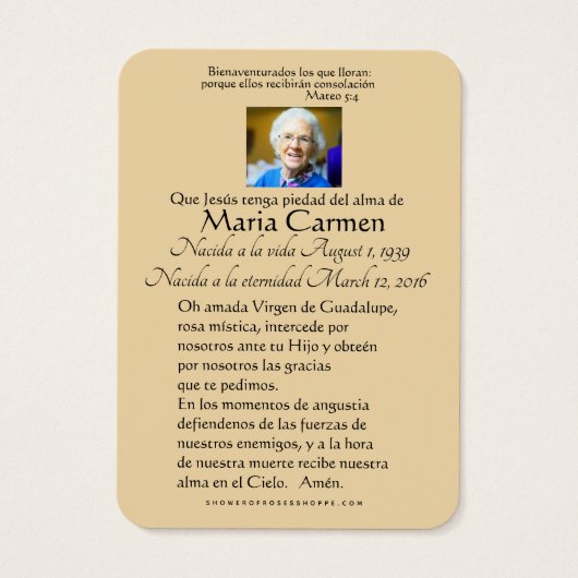 Guadalupe Katholische Spanische Beerdigung Heilige (Rückseite)