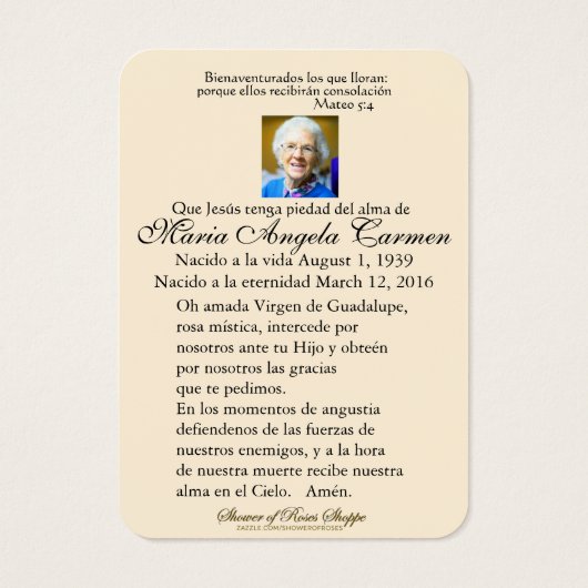 Guadalupe Katholische Spanische Beerdigung Heilige (Rückseite)