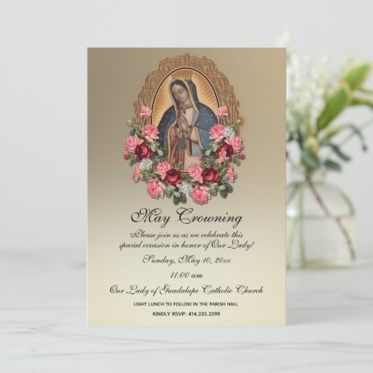 Guadalupe May kront Mary Mütter Day Einladung (Stehend Vorderseite)
