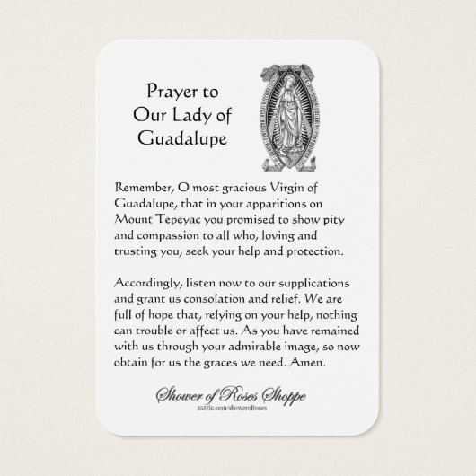 Guadalupe Religiöses katholisches Gebet Heilige Ka (Rückseite)