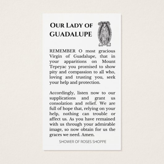 Guadalupe Religiöses katholisches Gebet Heilige Ka (Rückseite)