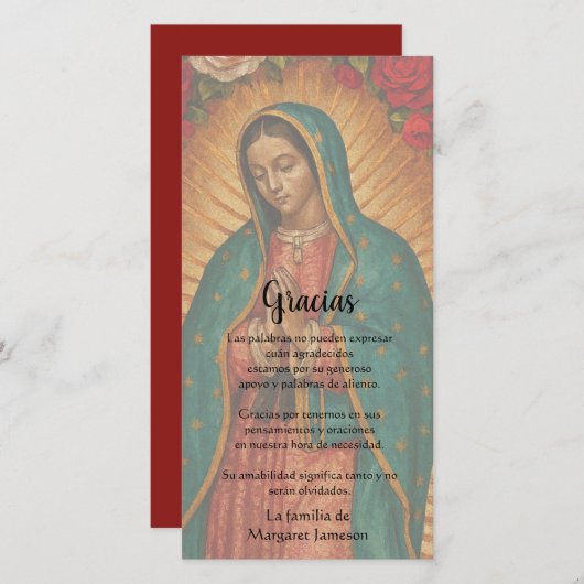 Guadalupe Virgin Mary Funeral Condolence Spanish Dankeskarte (Vorne/Hinten)