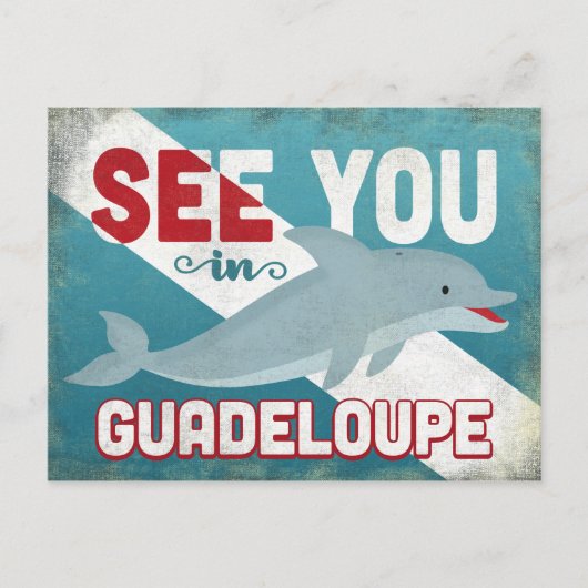 Guadeloupe Dolphin - Retro Vintage Travel Postkarte (Vorderseite)