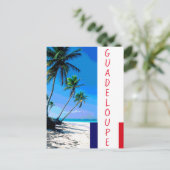 Guadeloupe Flagge und Palmen Strand Postkarte (Stehend Vorderseite)