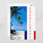 Guadeloupe Flagge und Palmen Strand Postkarte (Vorne/Hinten)