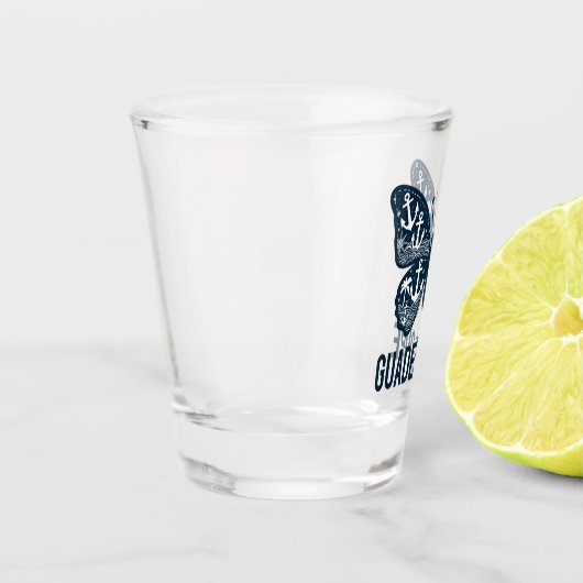 Guadeloupe-Glas - Schmetterlingsmuster und Anker Schnapsglas (Links)