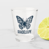 Guadeloupe-Glas - Schmetterlingsmuster und Anker Schnapsglas (Vorderseite)