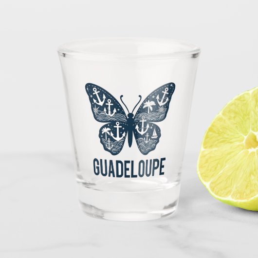 Guadeloupe-Glas - Schmetterlingsmuster und Anker Schnapsglas (Vorderseite)