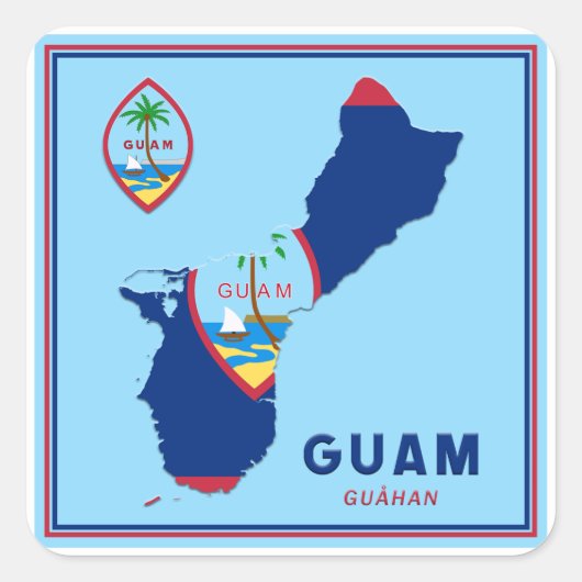 Guam Flag Map & Siegel Quadratischer Aufkleber (Vorderseite)