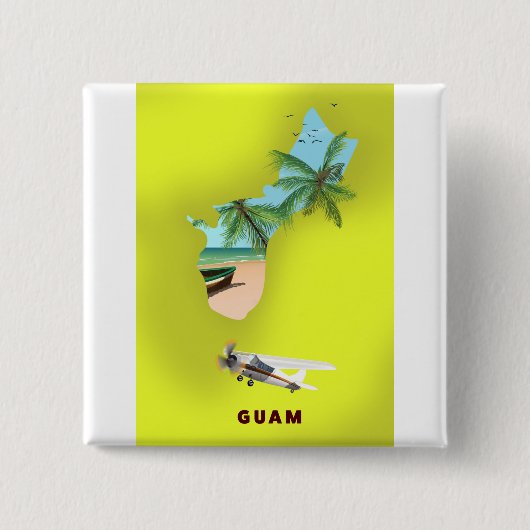 Guam illustrierte Karte Reiseplakat Button (Vorderseite)