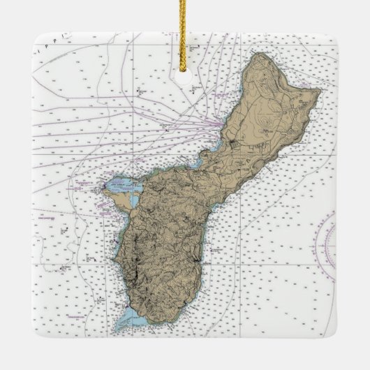 Guam Island Nautical Chart Keramikornament (Rückseite)