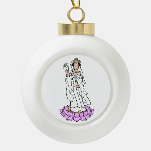 Guan Yin Bodhisattva auf Lotus Keramik Kugel-Ornament (Vorderseite)