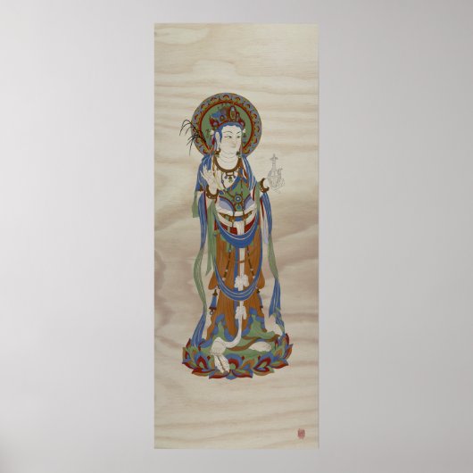 Guan Yin Buddha Doug Fir Hintergrund Art Print Poster (Vorne)