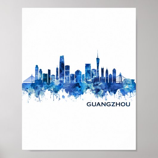 Guangzhou China Skyline Blue Poster (Vorne)