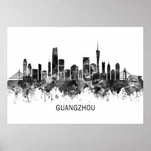 Guangzhou China Skyline BW Poster