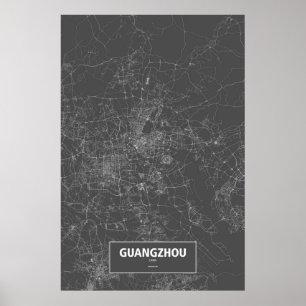Guangzhou, China (weiß auf Schwarzem) Poster