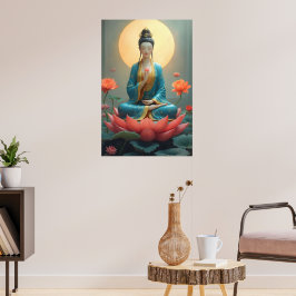Guanyin Meditation auf einem strahlenden Lotus Poster