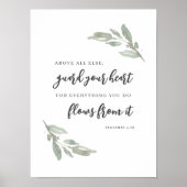 Guard Your Heart Minimal Bible Verse Green Leaves Poster (Vorne)